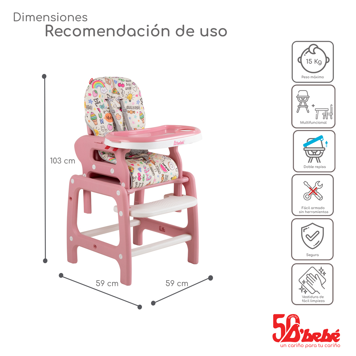 Foto 4 pulgar | Silla Alta Periquera D'bebé Multiconfort Rosa