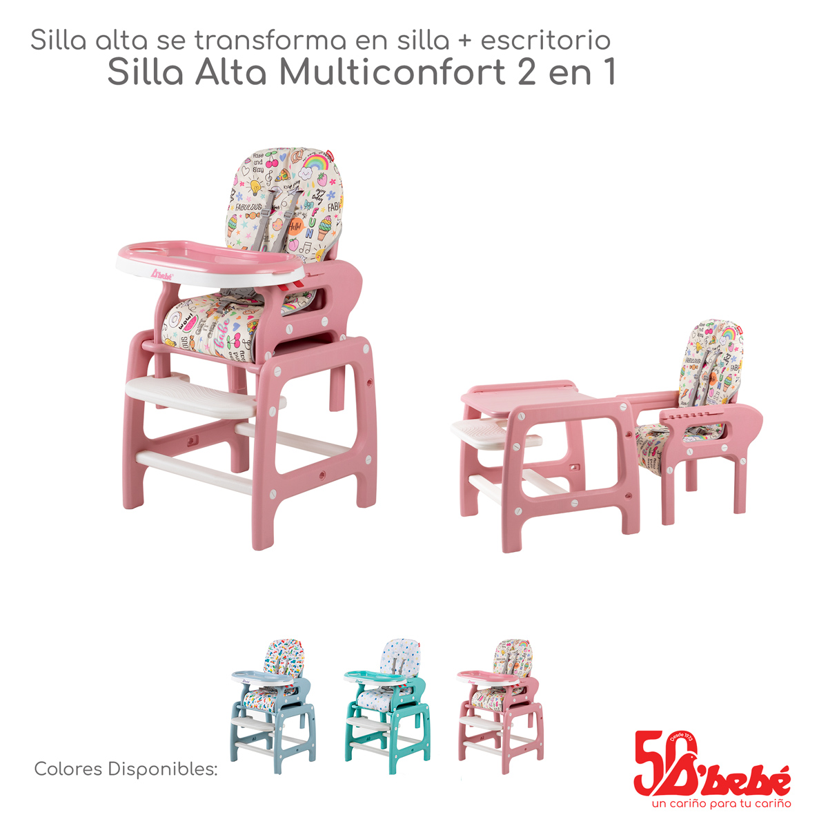 Foto 6 pulgar | Silla Alta Periquera D'bebé Multiconfort Rosa