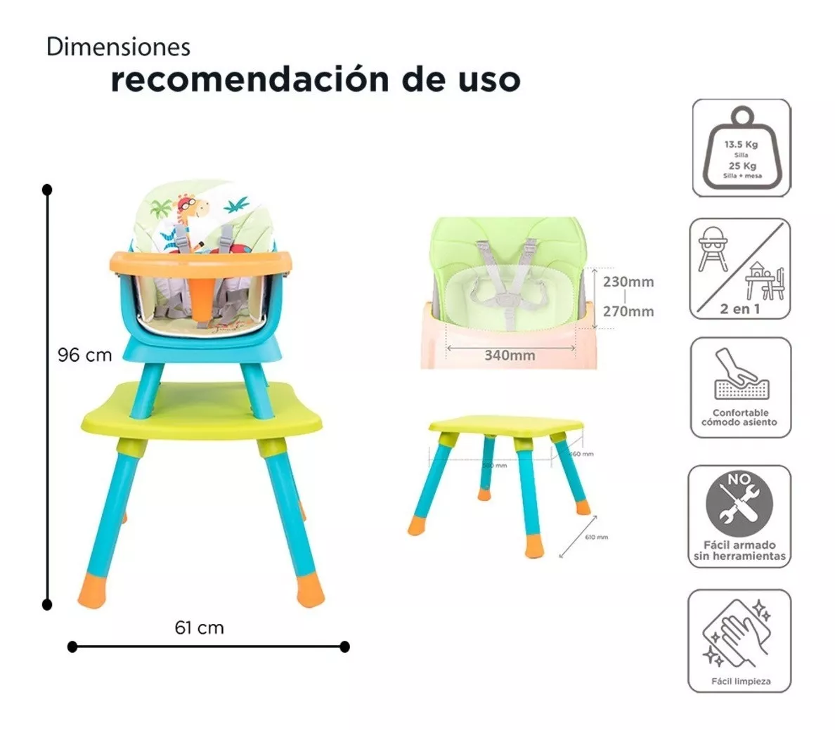 Foto 6 pulgar | Silla Alta para Bebe D'bebé Verde Menta