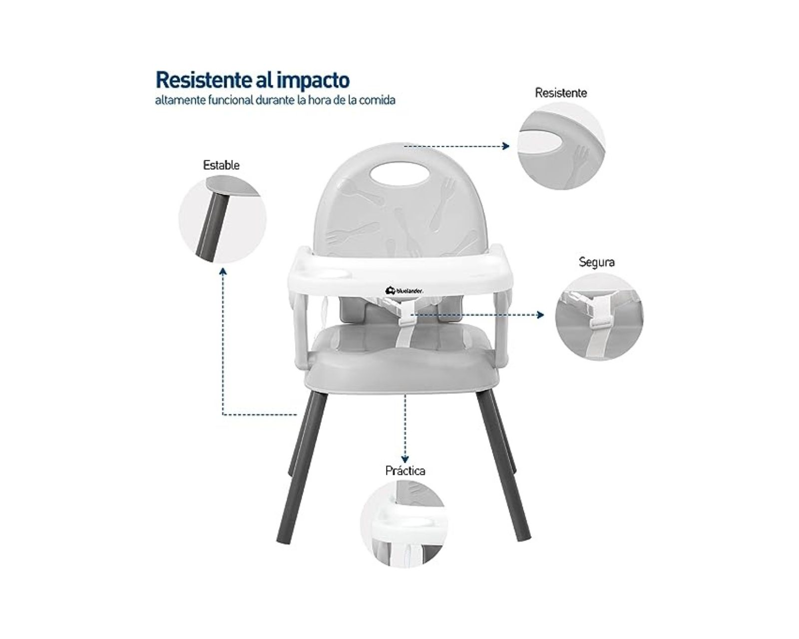 Foto 3 pulgar | Silla Para Bebé Bluelander Silla Alta Ergonómica Color Gris Charola Desmontable Patas Ajustables Cinturón De Seguridad