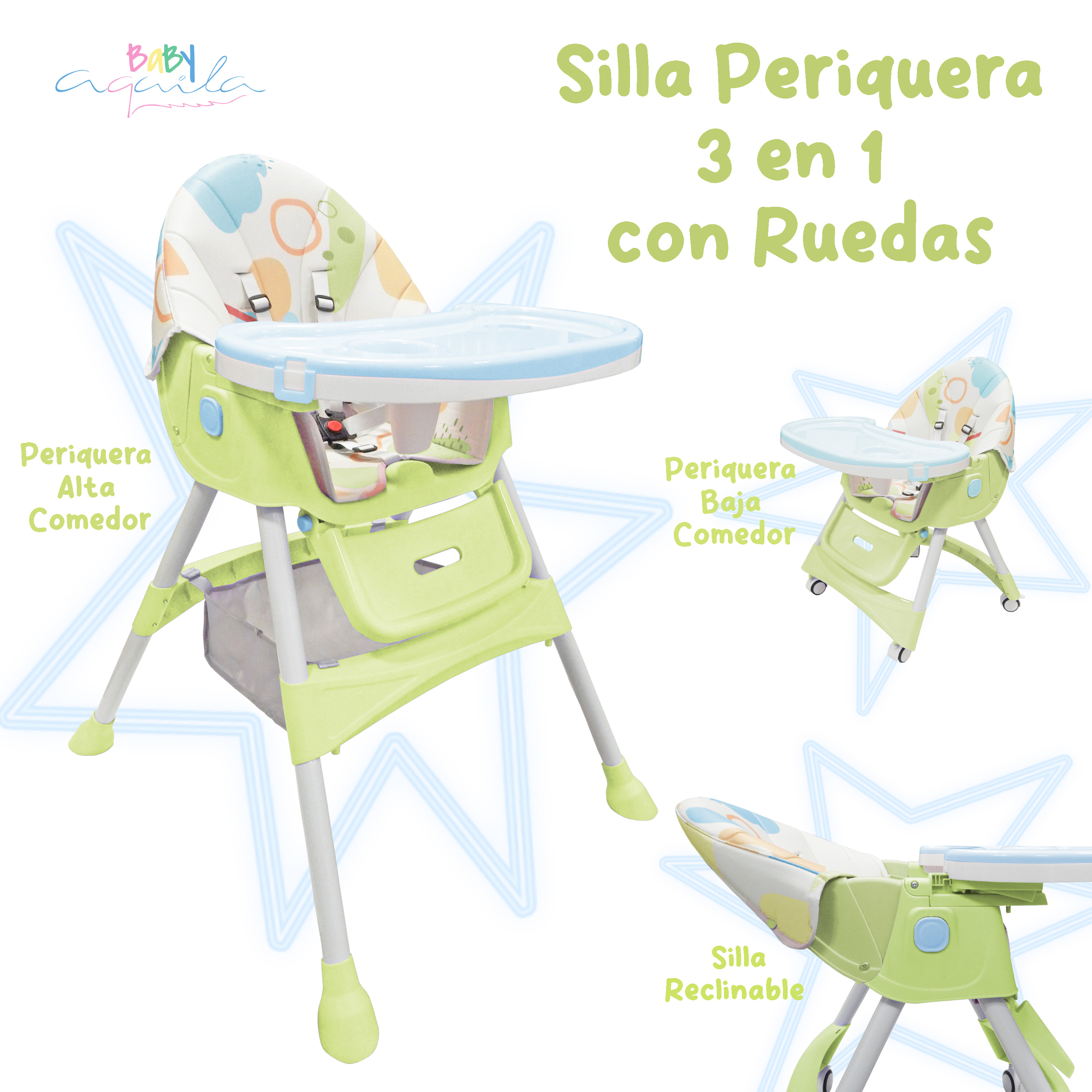 Foto 3 pulgar | Silla Periquera Aquila Sp5260 color Verde con Ruedas