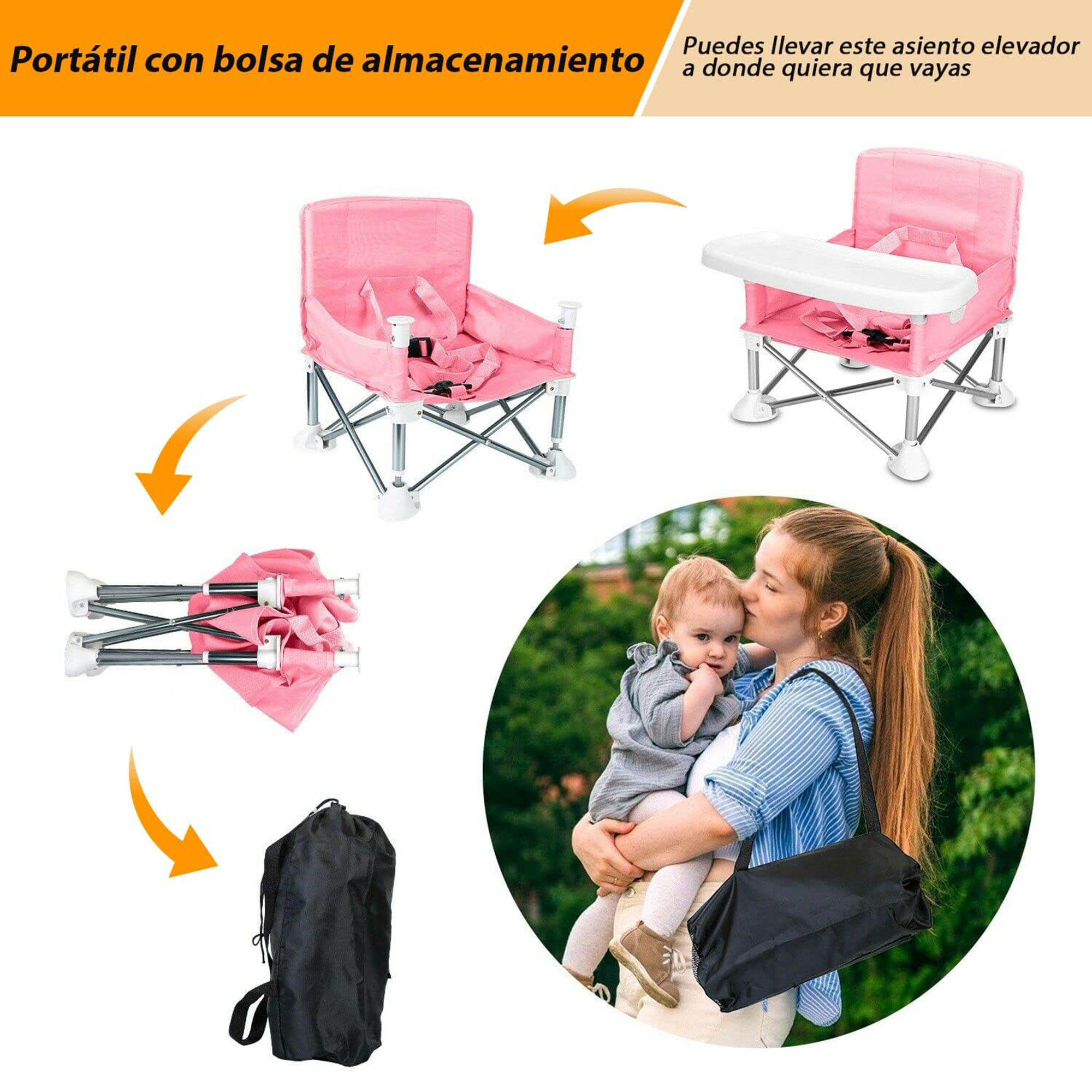 Foto 7 pulgar | Silla Periquera Plegable Aquila Easy Fold Rosa