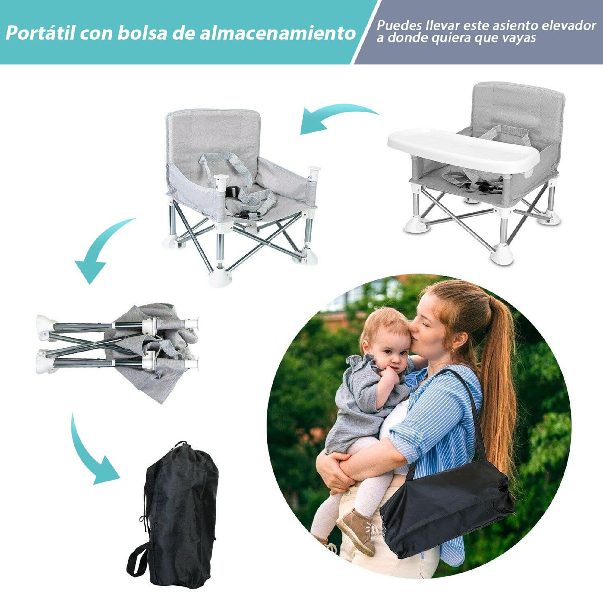 Foto 7 pulgar | Silla Periquera Plegable Aquila Easy Fold Gris