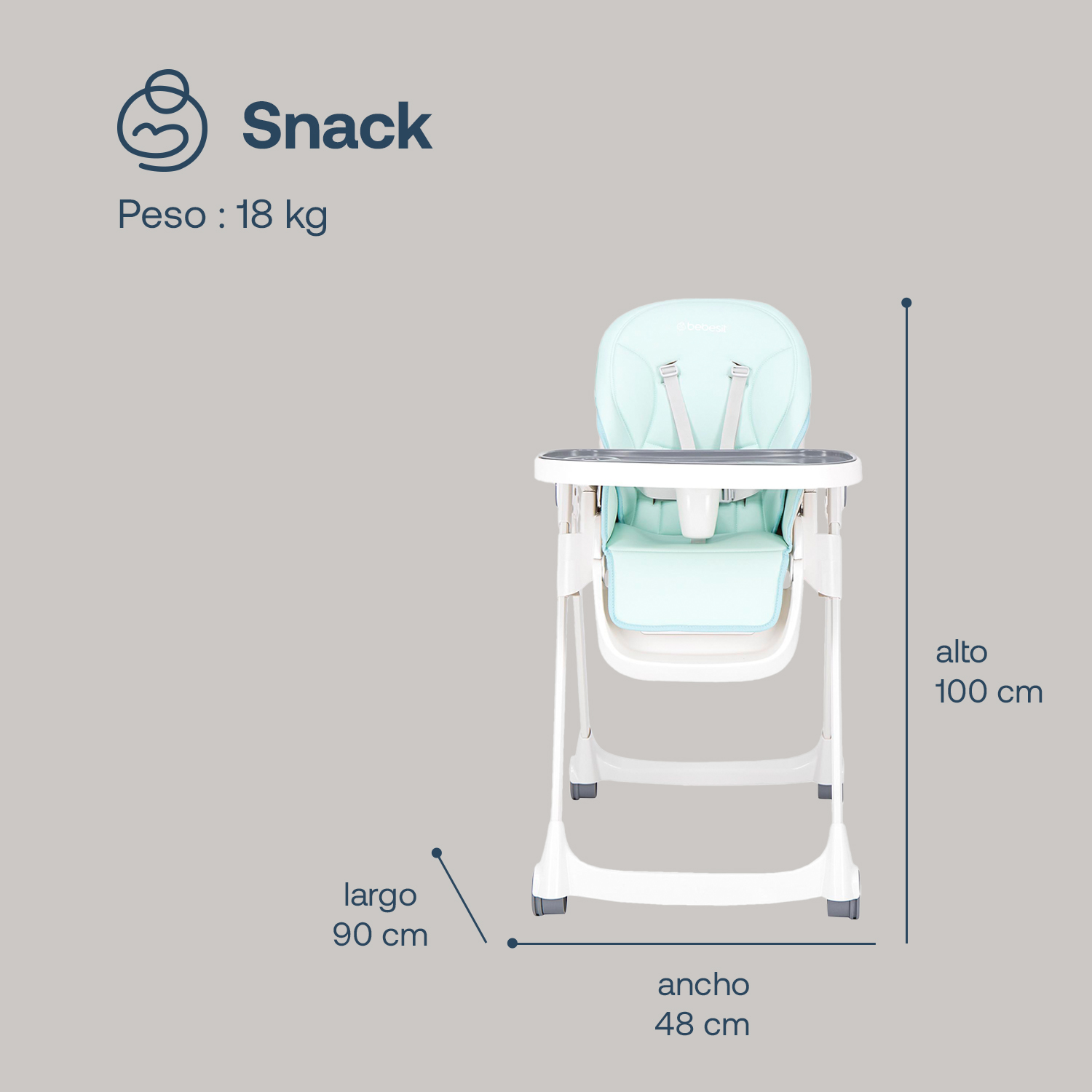 Foto 9 pulgar | Silla Periquera Bebesit Snack Silla Alta para Comer de Bebé color Celeste