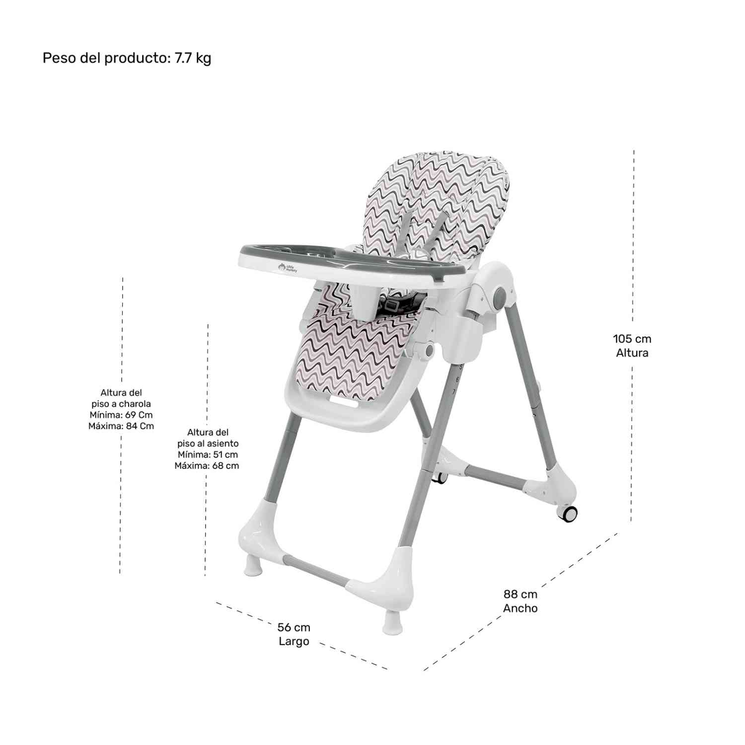 Foto 9 pulgar | Silla Periquera Little Monkey Gris Ajustable 6-36 Meses