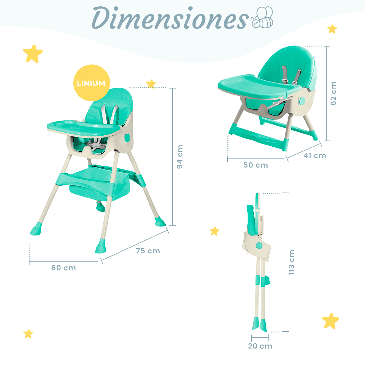 Foto 3 | Silla Asiento para Comer Bebé Linium Plegable 2 en 1 Aqua