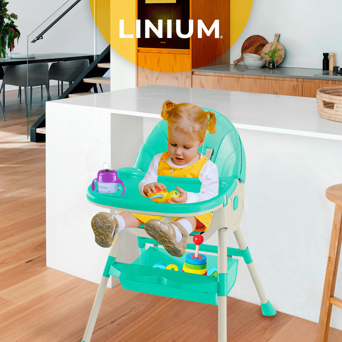 Foto 5 | Silla Asiento para Comer Bebé Linium Plegable 2 en 1 Aqua