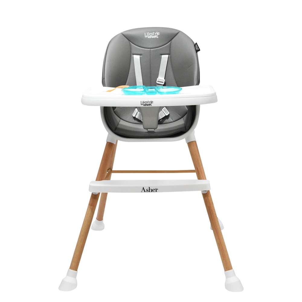 Foto 2 pulgar | Silla Alta Infanti con Utensilios y Platos Asher Gris