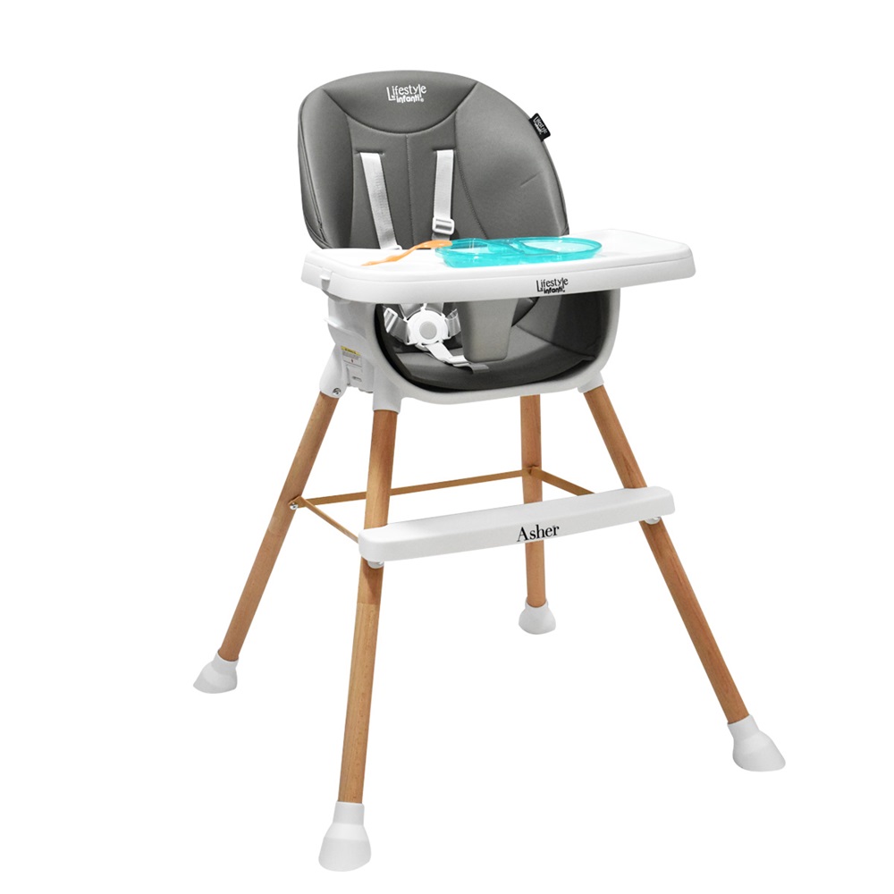Foto 3 pulgar | Silla Alta Infanti con Utensilios y Platos Asher Gris