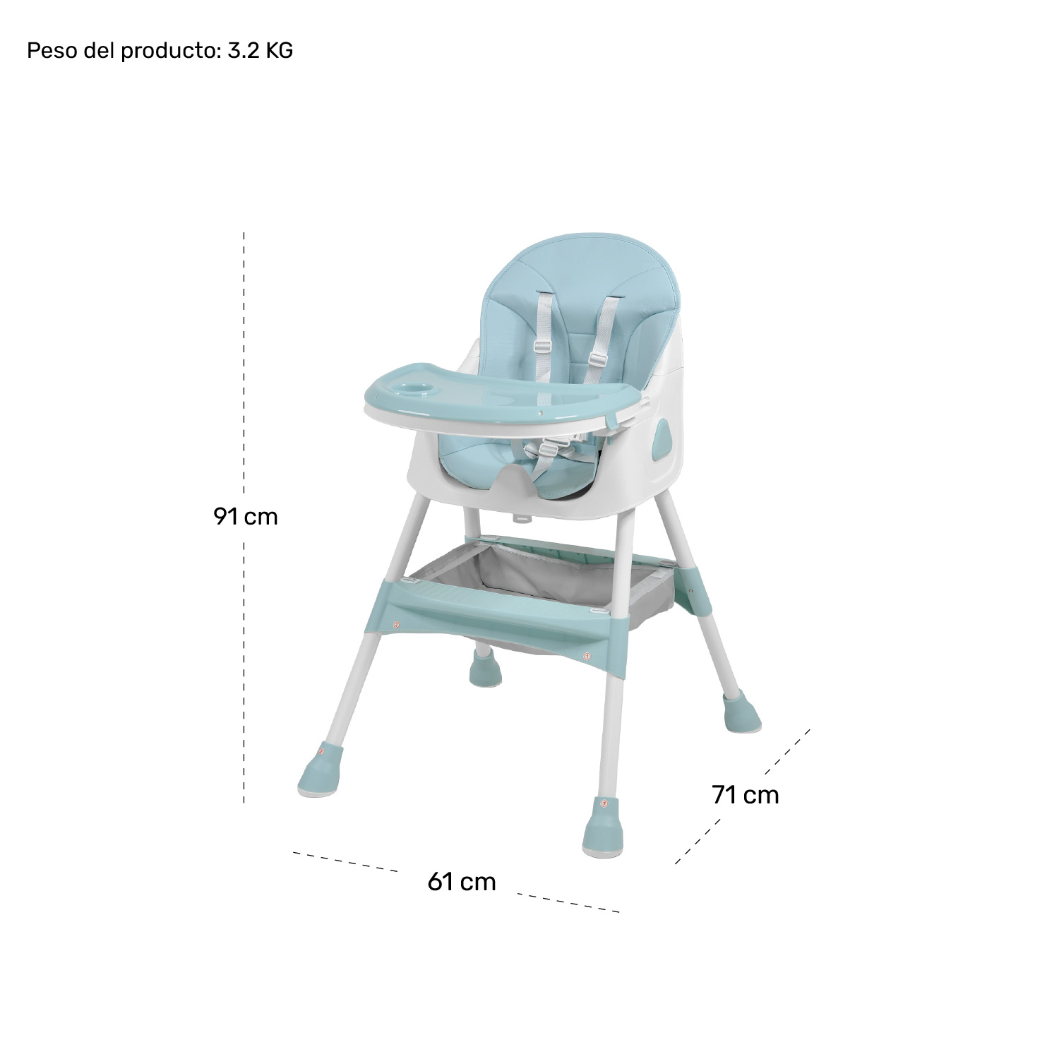 Foto 7 | Silla Periquera Alta Plegable 2 Niveles 12-72 Meses Verde para Bebé