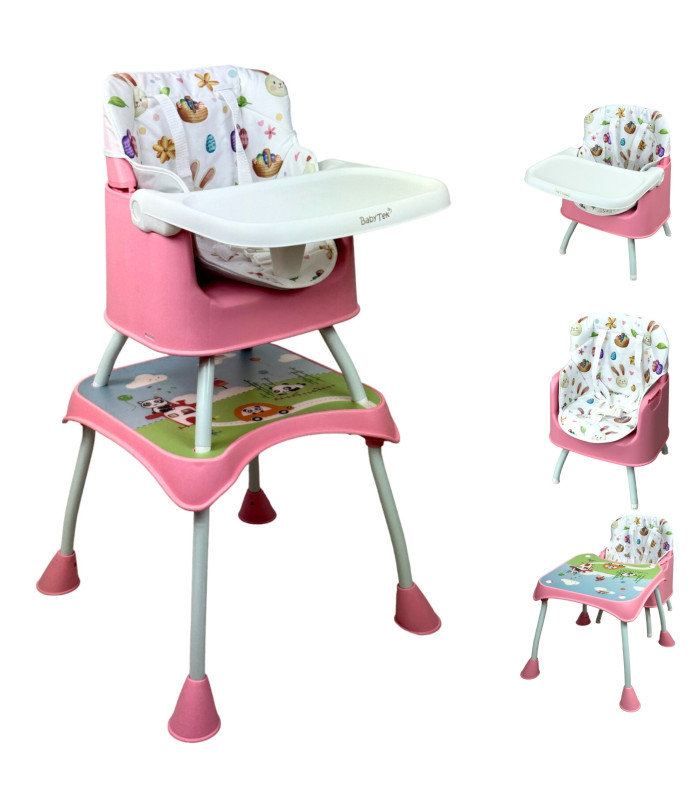 Silla Alta 3 en 1 con Periquera y Convertible en Rosa para Bebés