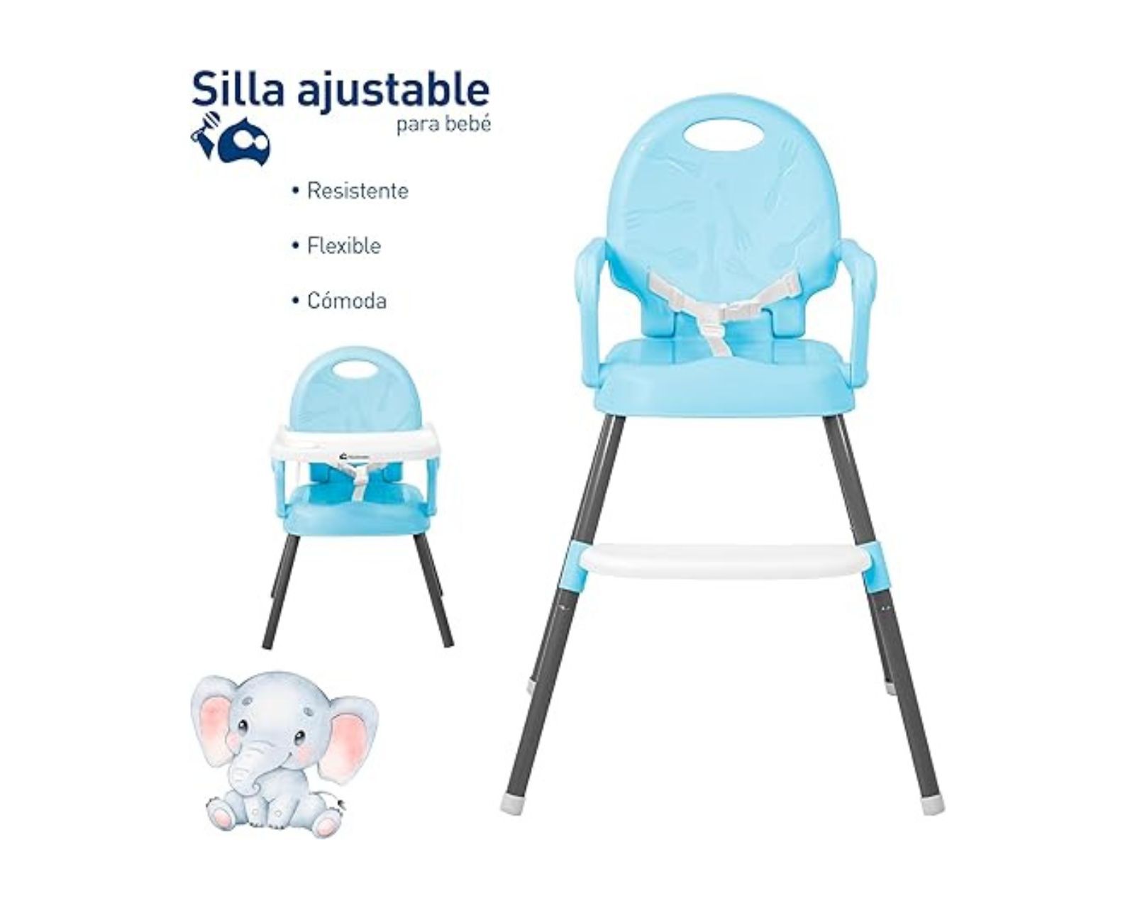 Foto 3 pulgar | Bluelander Silla Para Bebé, Periquera Para Bebé, Silla Desmontable Con Patas Ajustables De Altura, Cinturón D