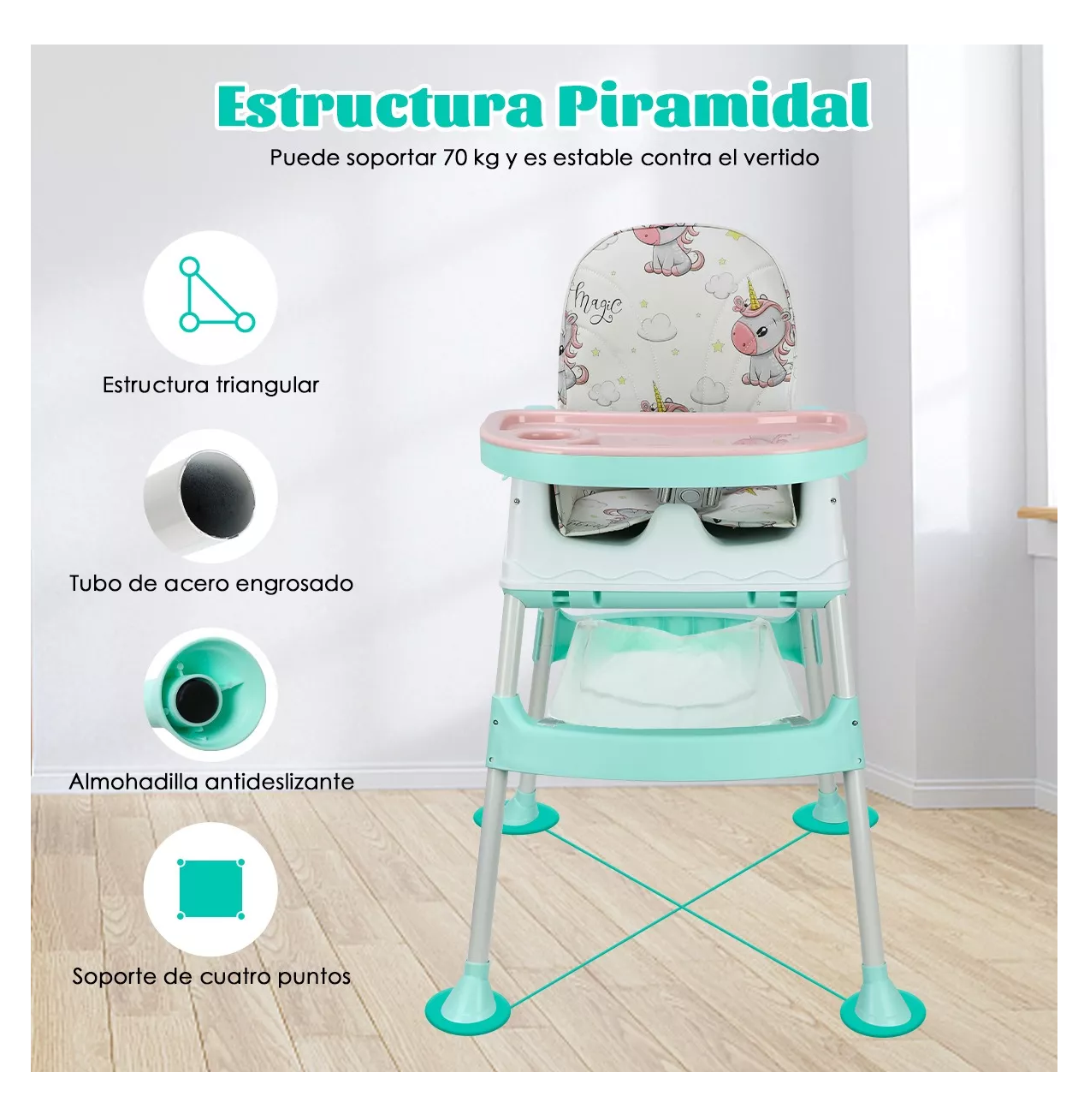 Foto 5 | Silla Alta para Bebé Periquera Ajustable 3 en 1 Verde