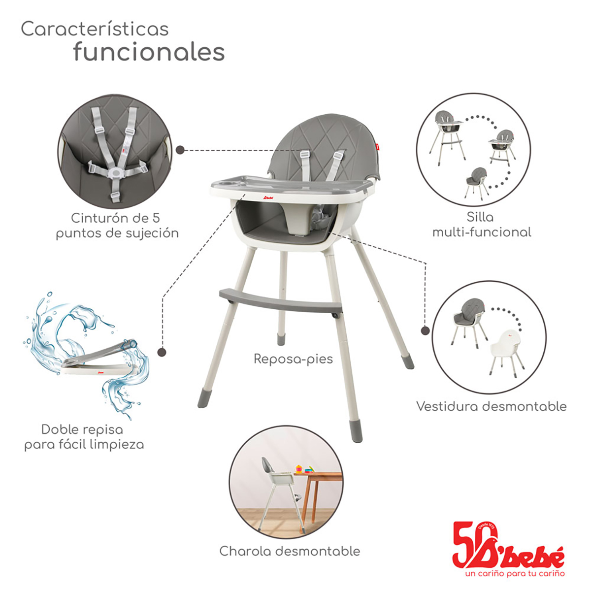 Foto 2 | Silla Alta Periquera D'bebé Cosmic 3 en 1 Gris