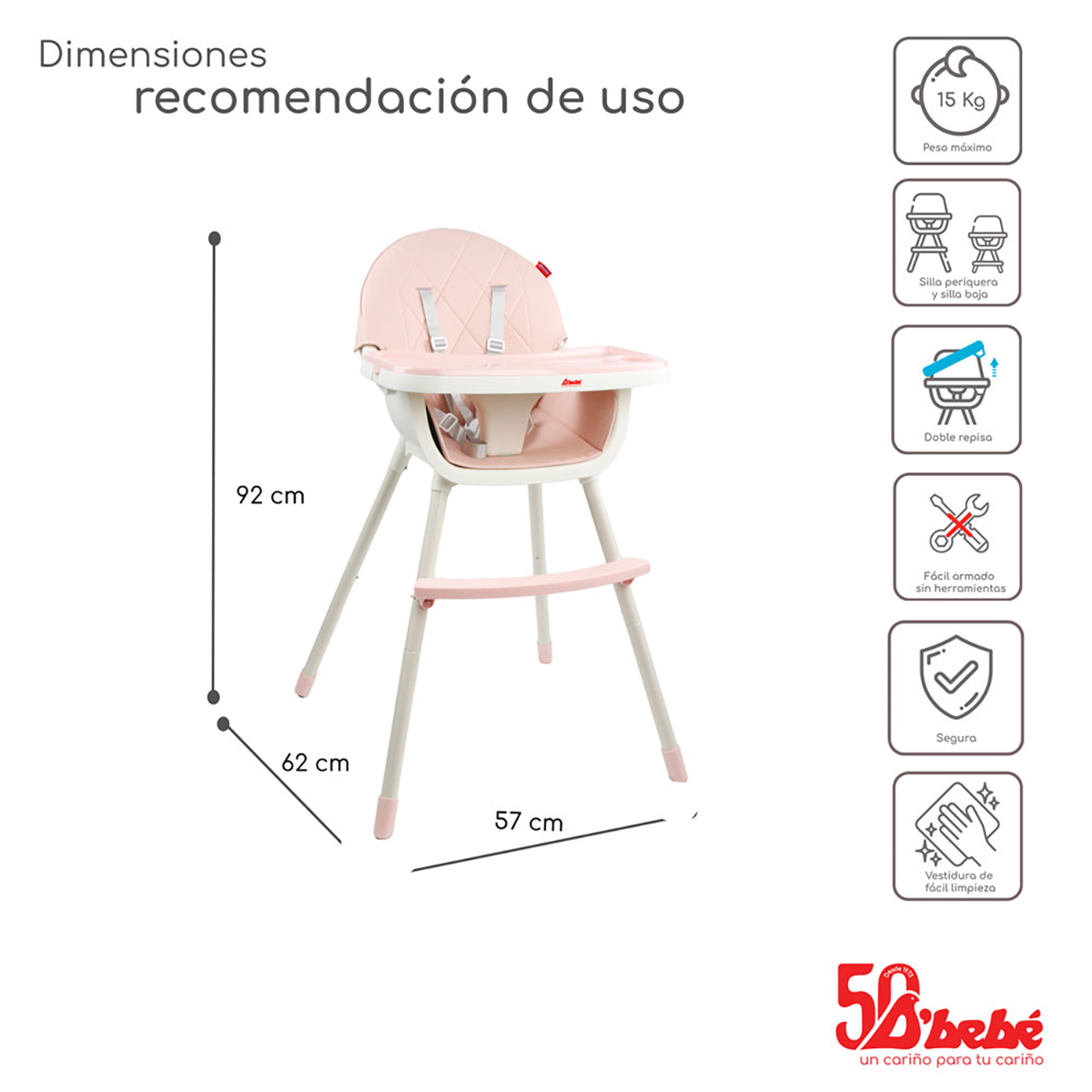 Foto 5 | Silla Alta D'bebé Cosmic Rosa 3 en 1