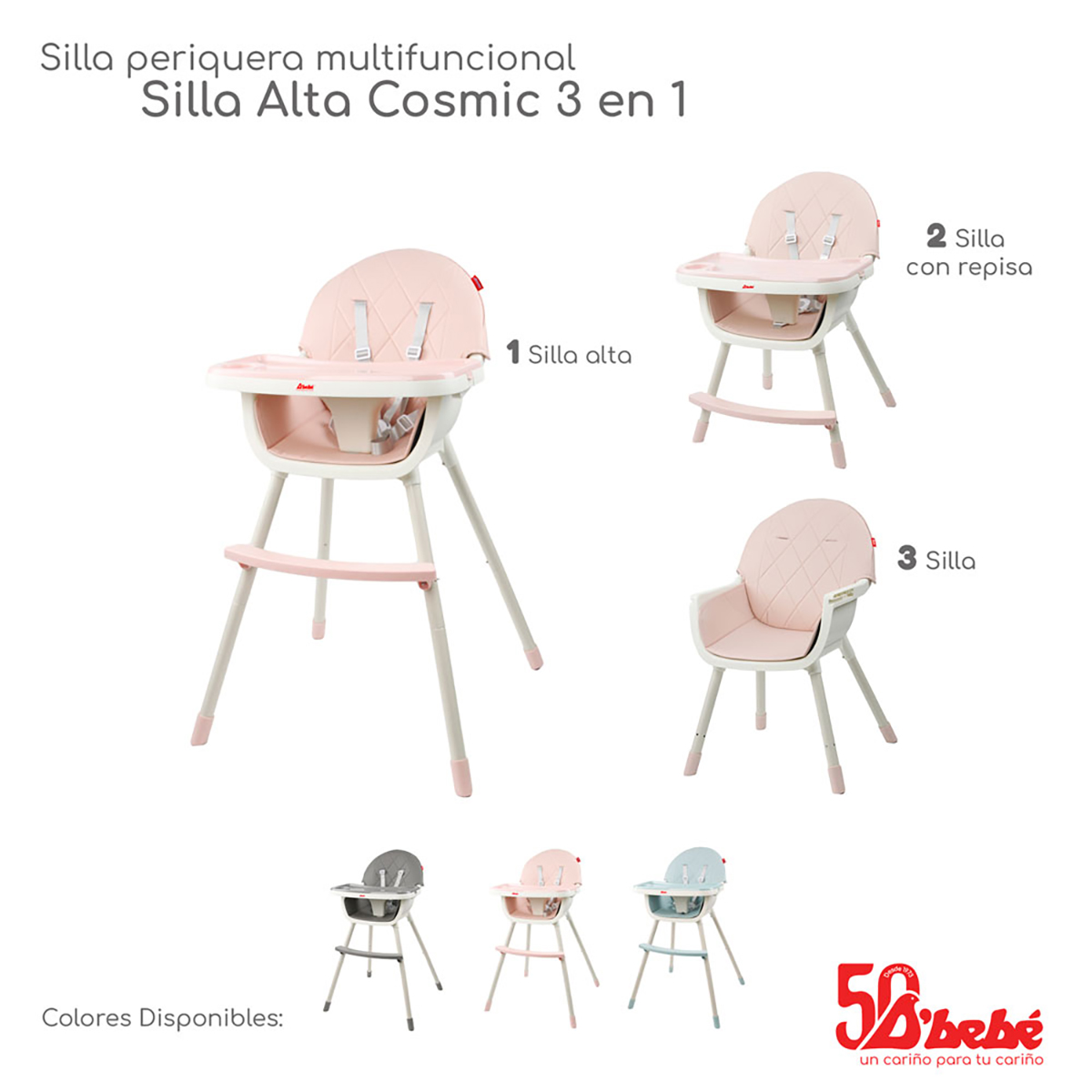 Foto 7 pulgar | Silla Alta D'bebé Cosmic Rosa 3 en 1