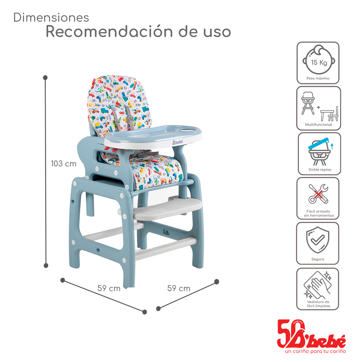 Foto 4 pulgar | Silla Alta Periquera D'bebé Multiconfort Azul