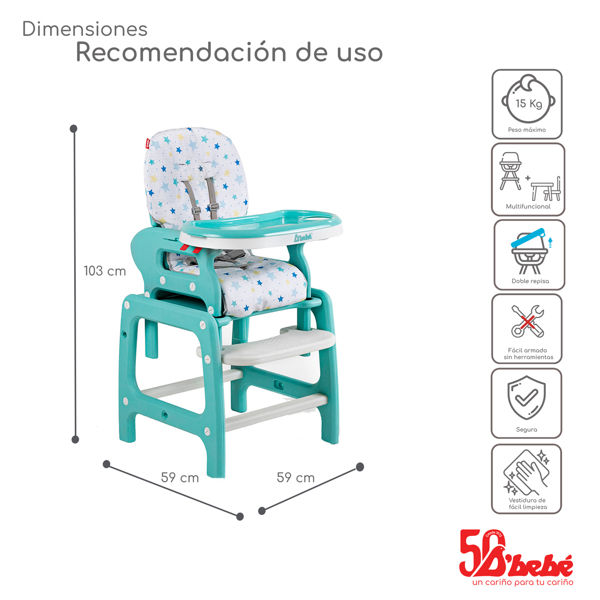 Foto 4 pulgar | Silla Alta Periquera D'Bebé Multiconfort Verde Menta