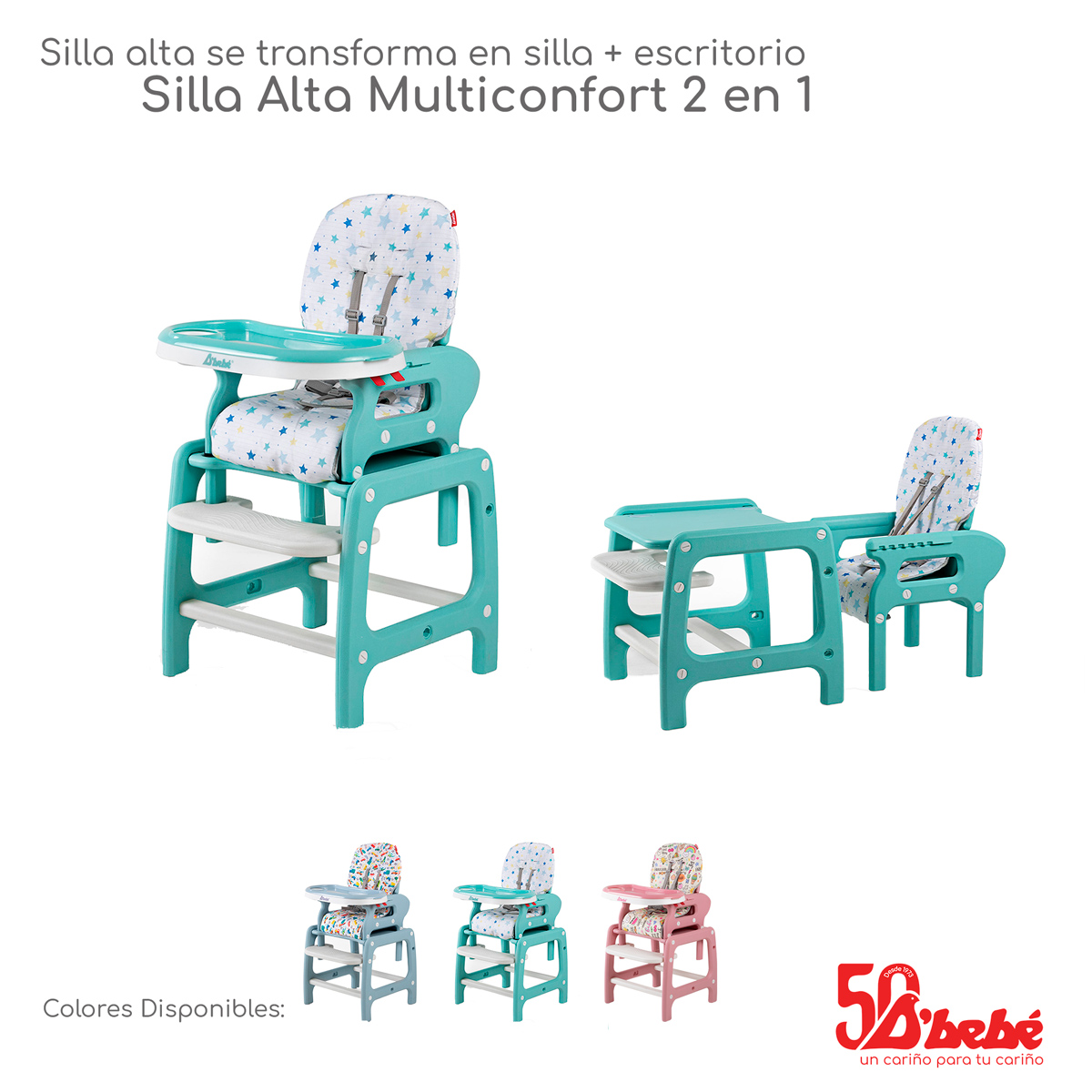 Foto 6 pulgar | Silla Alta Periquera D'Bebé Multiconfort Verde Menta