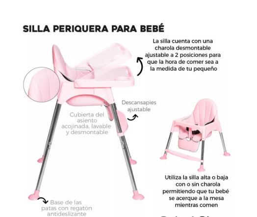 Foto 3 pulgar | Silla Alta 2 en 1 Wünd con Charola Altura Ajustable Rosa