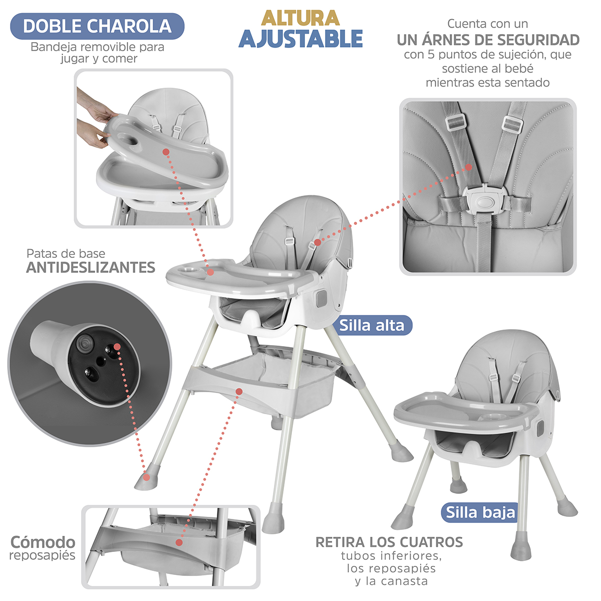 Foto 4 | Silla Periquera Bebé Ag Box 2 En 1 Plegable Gris