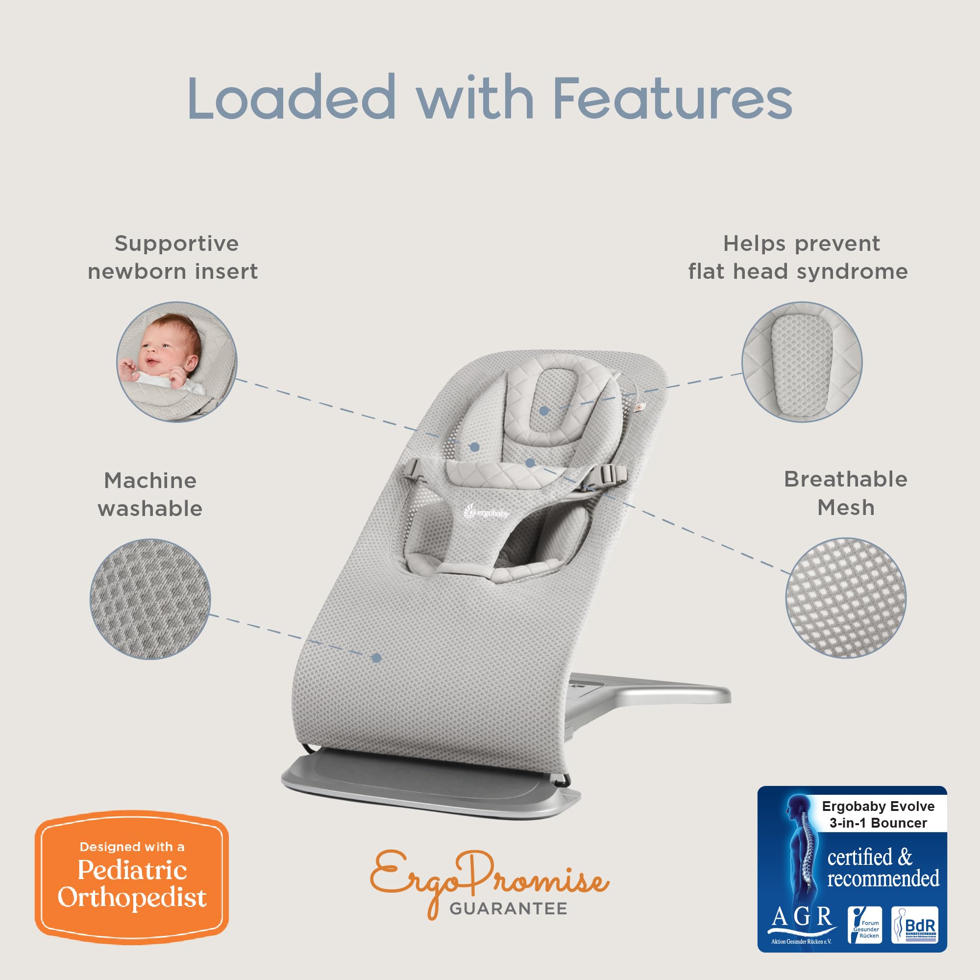 Foto 5 pulgar | Bouncer Ergobaby Evolve 3 En 1 De Malla Ajustable Gris Para Recién Nacido - Venta Internacional.