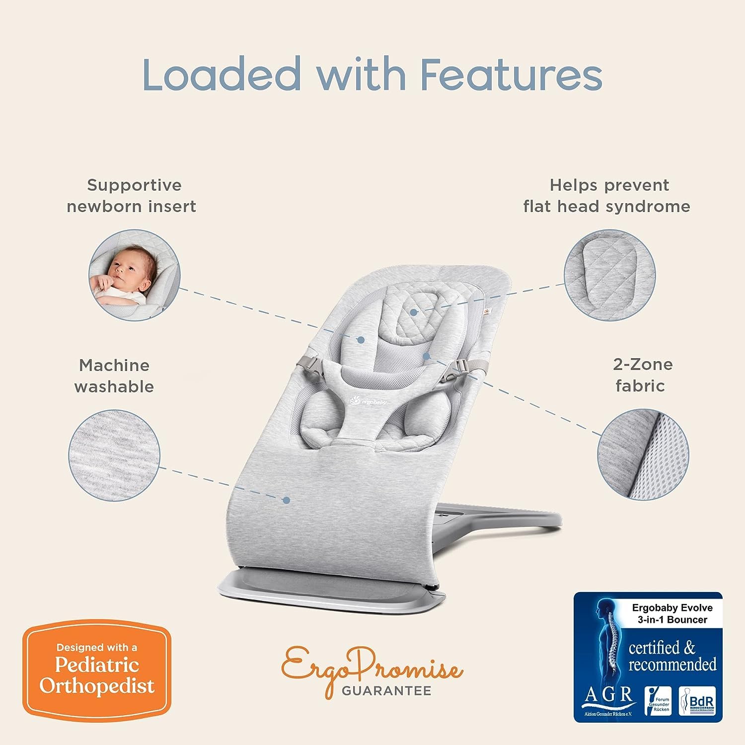 Foto 5 pulgar | Bouncer Ergobaby Evolve 3 En 1, Ajustable Para Recién Nacidos Y Niños Pequeños - Venta Internacional.