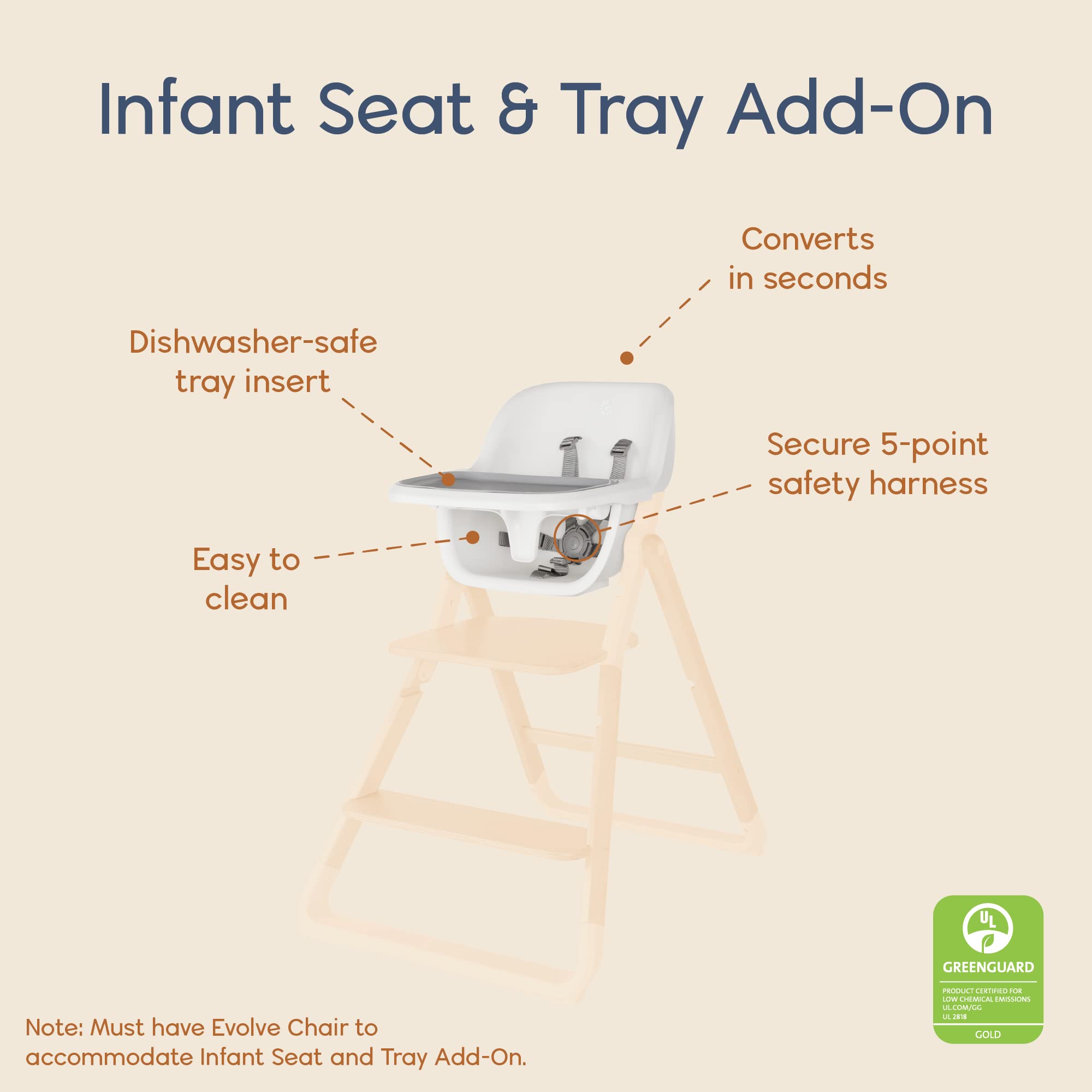 Foto 3 | Trona Ergobaby Evolve Para Bebé, Bandeja Con Inserto, Madera Oscura - Venta Internacional.