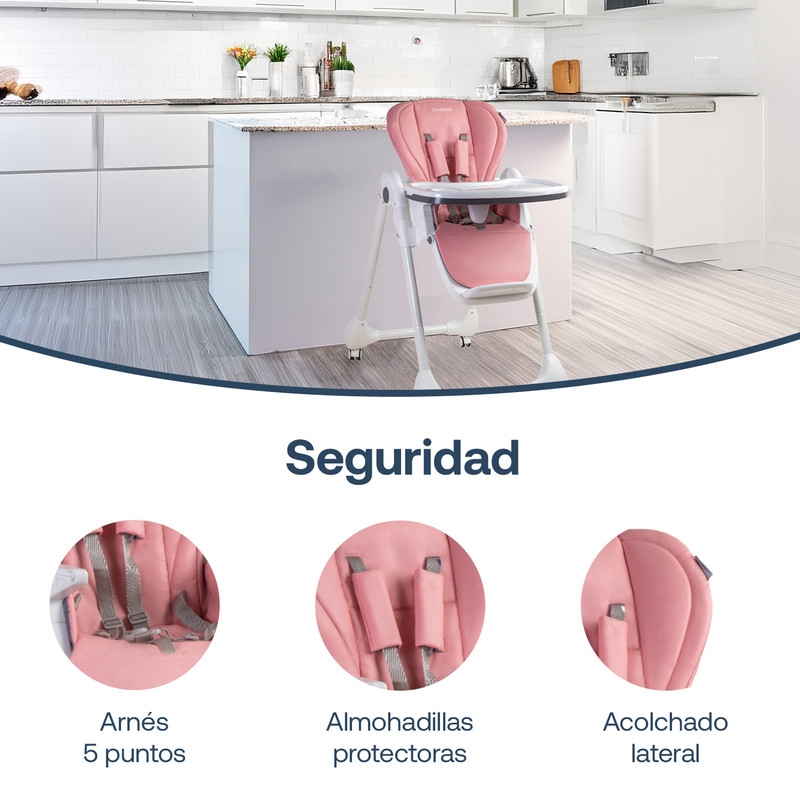 Foto 4 pulgar | Periquera Bebesit Easyfeed Arnés 5 Puntos Bandeja Ajustable Rosa