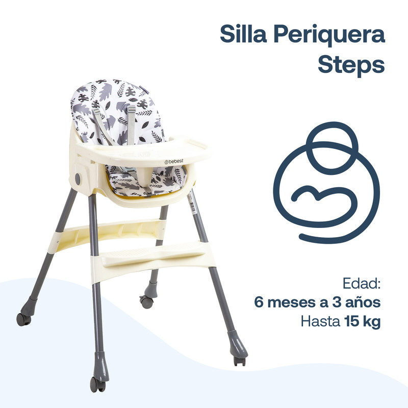 Foto 3 pulgar | Silla Periquera Steps Bebesit Bandeja Y Cinturón 5 Puntos Gris