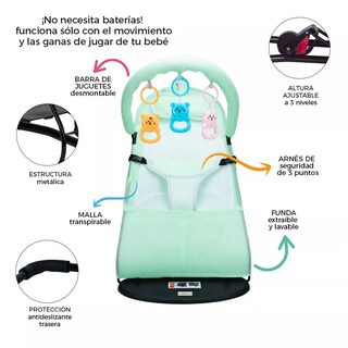 Foto 2 | Silla Mecedora Bebe Columpio Infantil Portátil Ajustable Eo Safe Imports Esi-17801 Verde