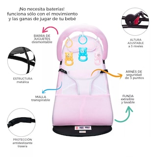 Foto 3 | Silla Mecedora Bebe Columpio Infantil Portátil Ajustable Eo Safe Imports Esi-17800 Rosa