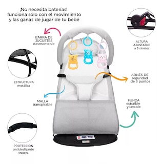 Foto 3 | Silla Mecedora Bebe Columpio Infantil Portátil Ajustable Eo Safe Imports Esi-17799 Gris