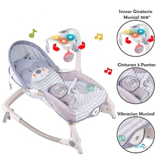 Foto 1 | Silla Mecedora de Mapache Semiautomático con Temporizador y Sensor Giratorio para Bebés Gris