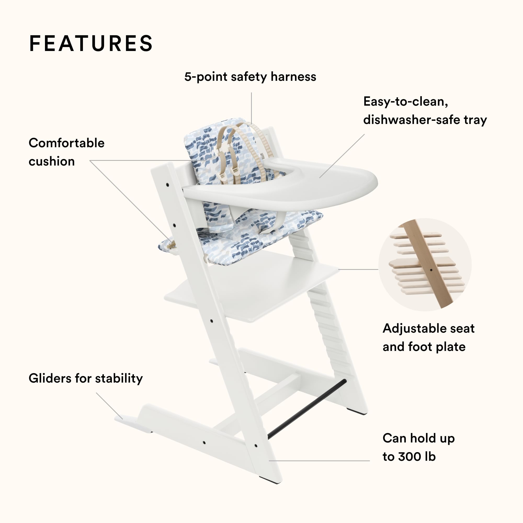Foto 2 | Trona Stokke Tripp Trapp Con Cojín Y Bandeja Blanco/azul - Venta Internacional.