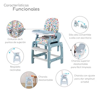 Foto 2 | Periquera Para Bebe Silla Alta Para Comer Escritorio - Azul