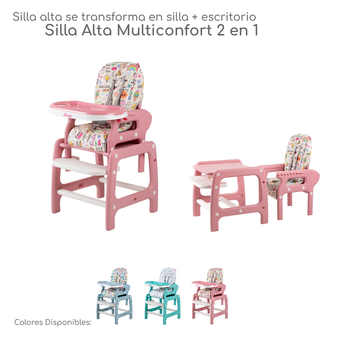 Foto 1 | Periquera Para Bebe Silla Alta Para Comer Escritorio - Rosa