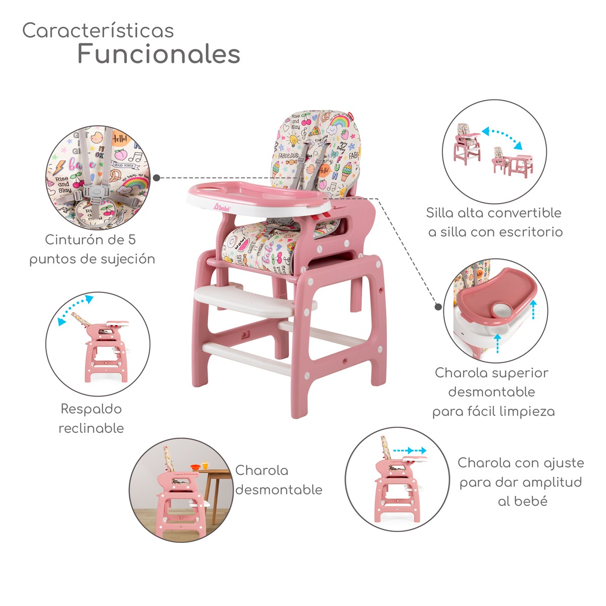 Foto 3 pulgar | Periquera Para Bebe Silla Alta Para Comer Escritorio - Rosa