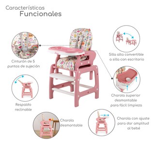 Foto 2 | Periquera Para Bebe Silla Alta Para Comer Escritorio - Rosa