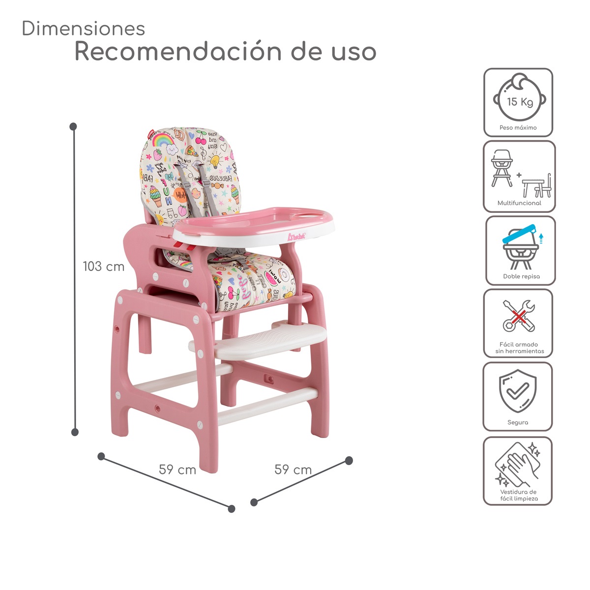Foto 5 pulgar | Periquera Para Bebe Silla Alta Para Comer Escritorio - Rosa