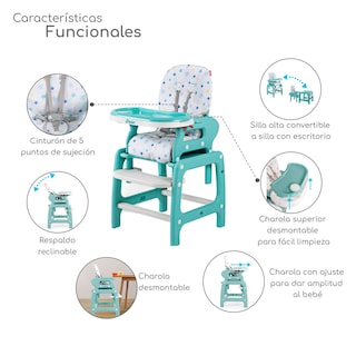 Foto 2 | Periquera Para Bebe Silla Alta Para Comer Escritorio - Verde