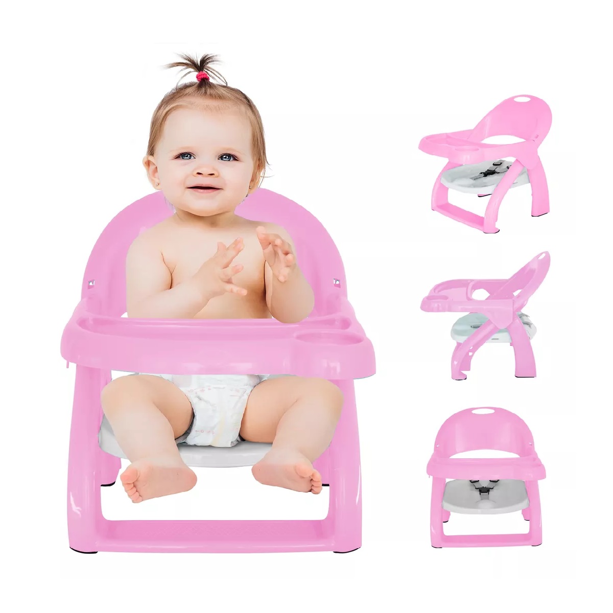 Silla Periquera Baja Bebé Portátil Asiento Con Charola Rosa