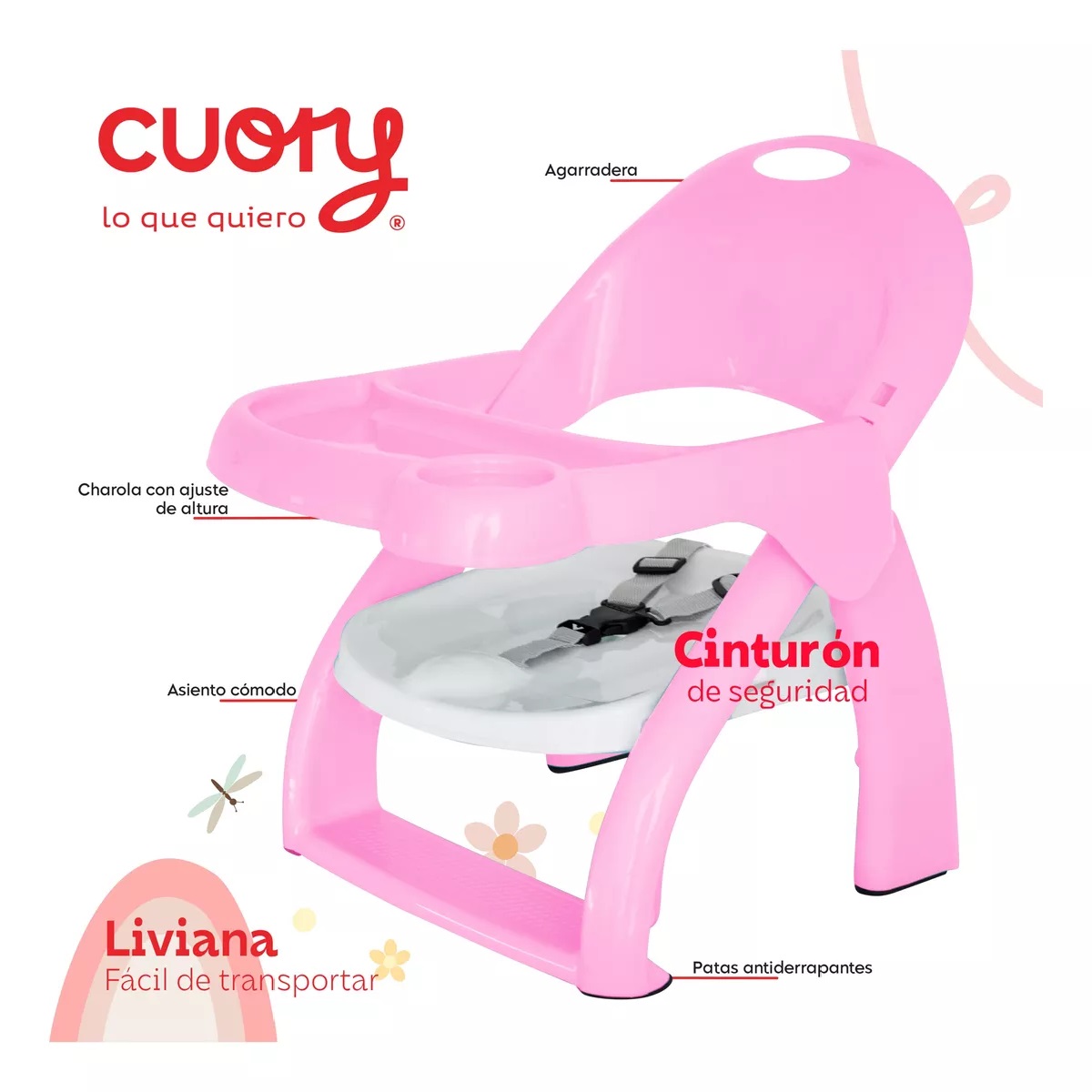 Foto 3 pulgar | Silla Periquera Baja Bebé Portátil Asiento Con Charola Rosa