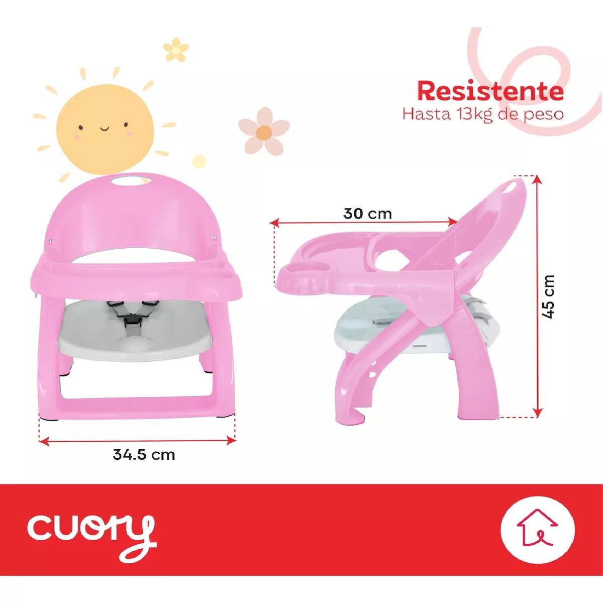 Foto 4 pulgar | Silla Periquera Baja Bebé Portátil Asiento Con Charola Rosa