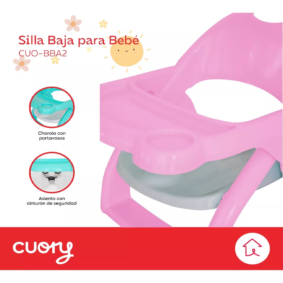 Foto 4 | Silla Periquera Baja Bebé Portátil Asiento Con Charola Rosa