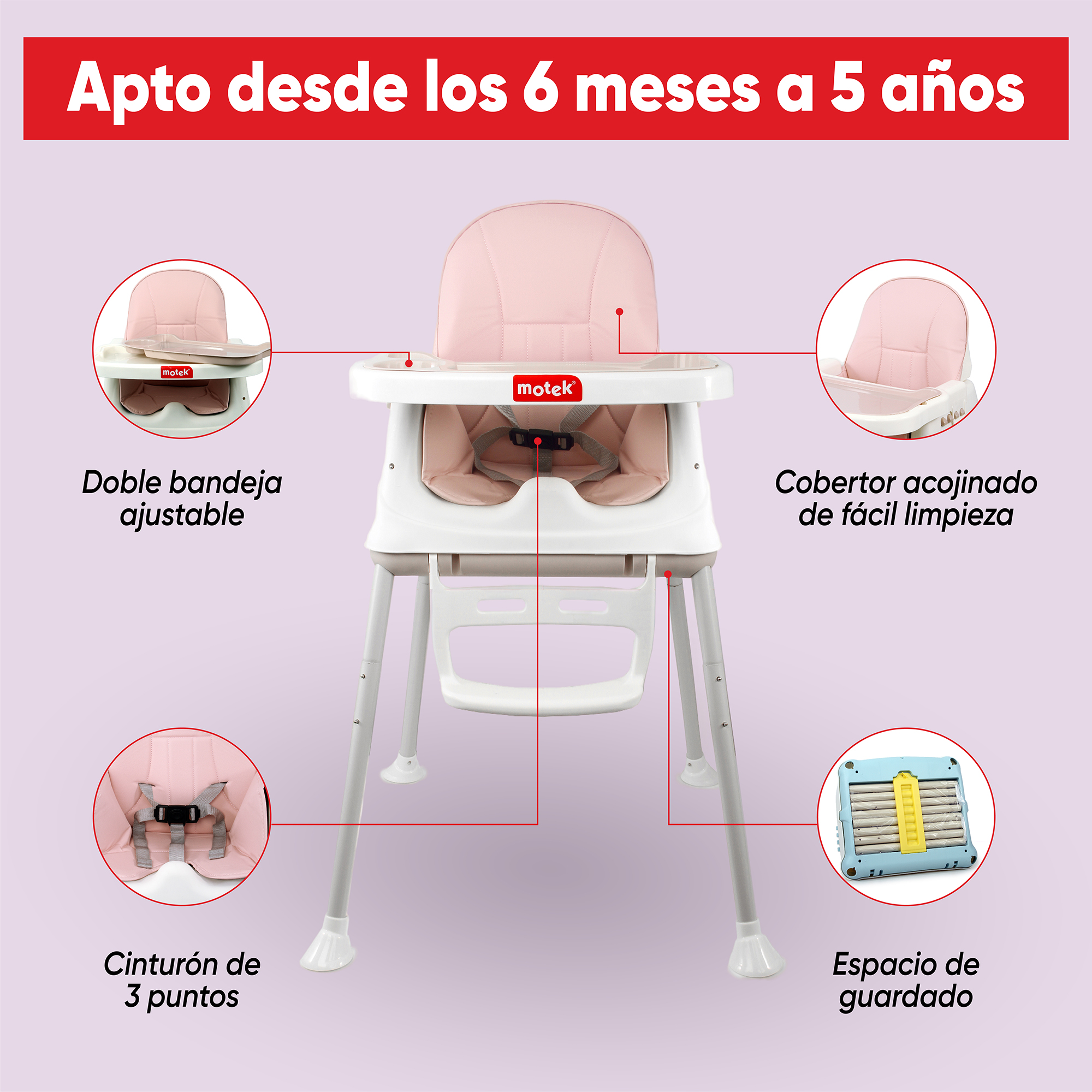 Foto 2 | Silla Alta Periquera Motek Bruni 4 En 1 Comer Bebe