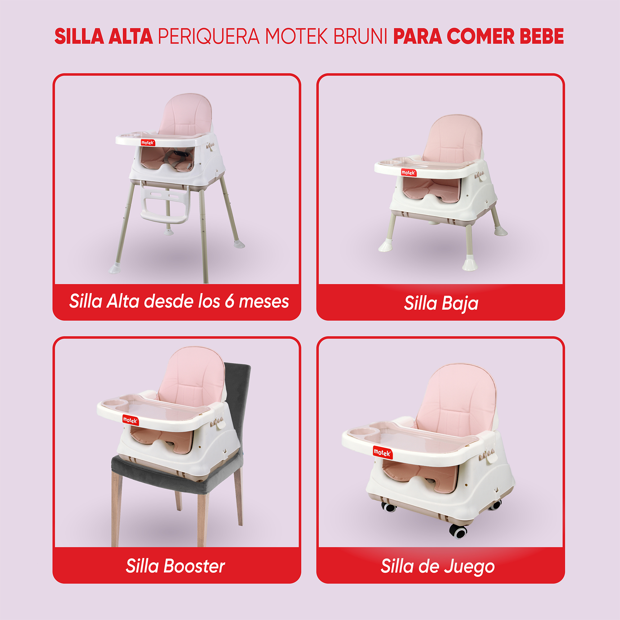 Foto 5 pulgar | Silla Alta Periquera Motek Bruni 4 En 1 Comer Bebe