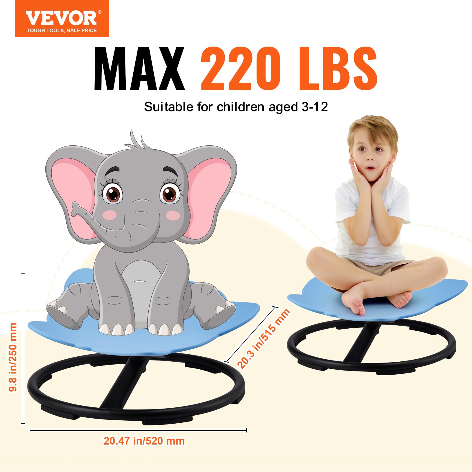 Foto 3 pulgar | Silla Giratoria Vevor Elephant Kids De 100 Kg De Capacidad, Color Azul - Venta Internacional.