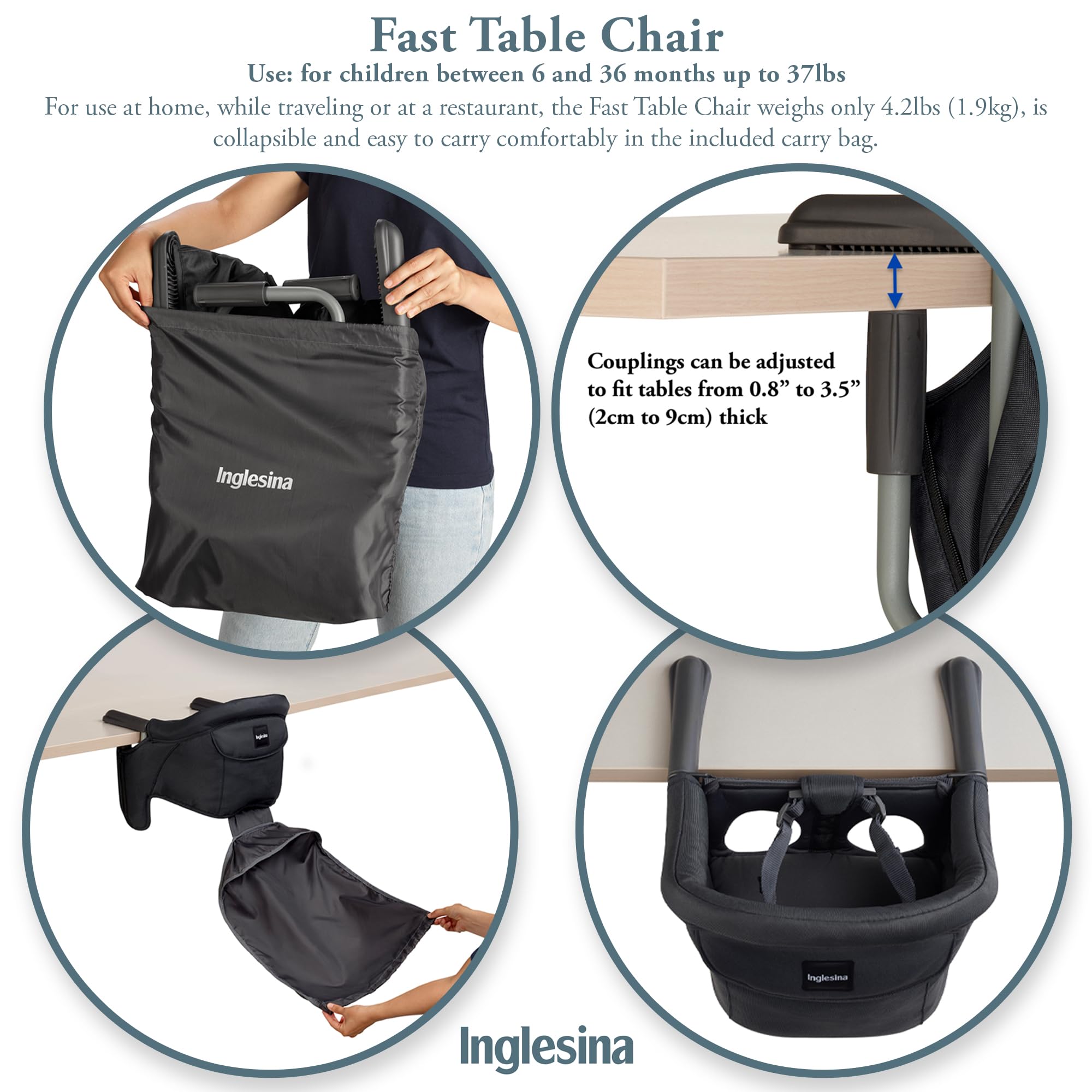 Foto 5 pulgar | Silla Alta Portátil Para Bebés Inglesina Fast Table Verde Oscuro - Venta Internacional.