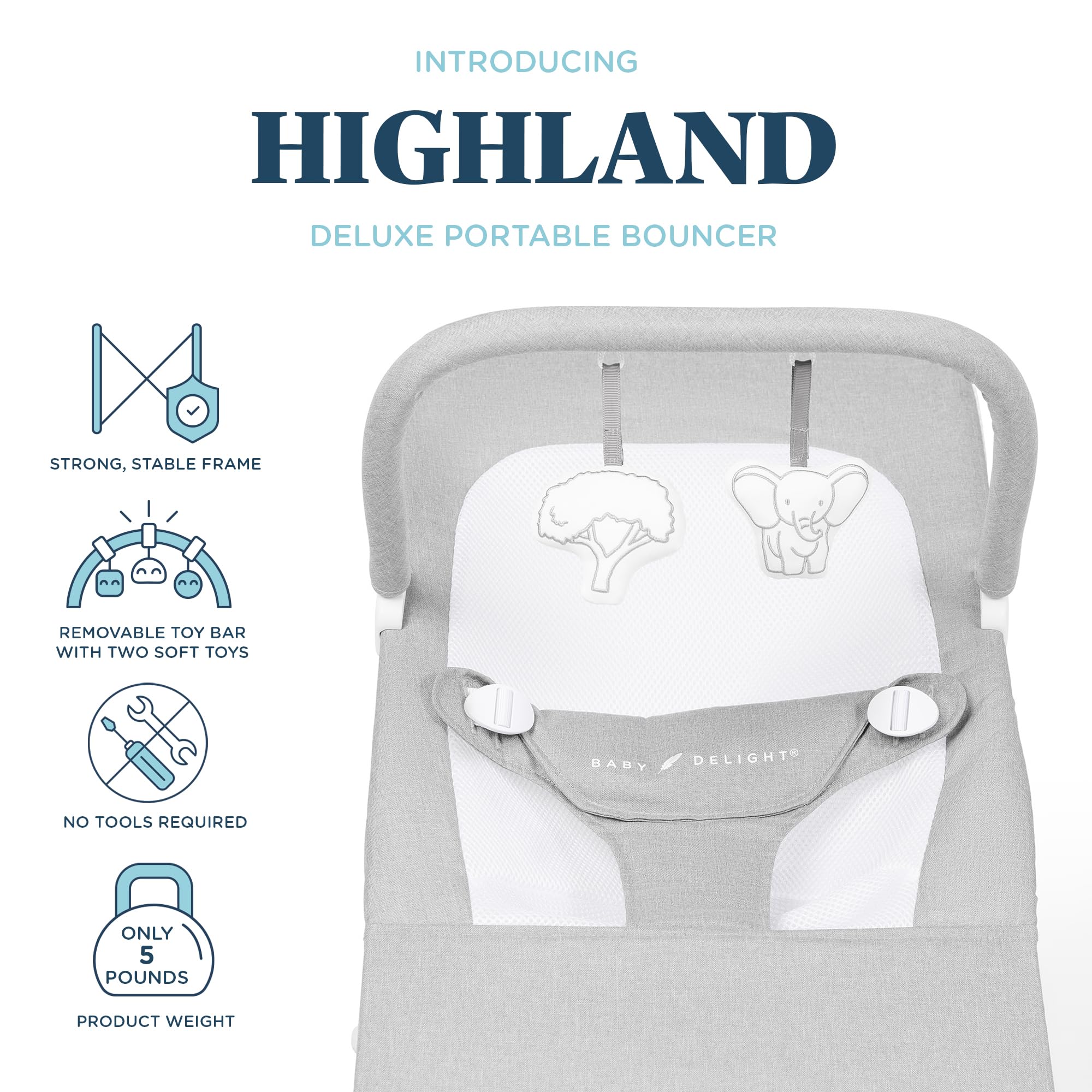 Foto 2 | Baby Bouncer Baby Delight Highland Para Bebés De 0 A 6 Meses, Color Gris - Venta Internacional.